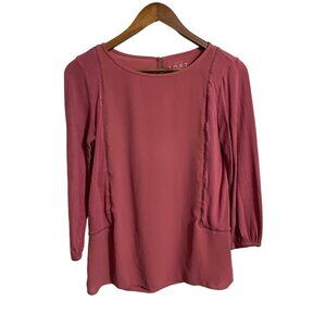 LOFT Womens Pink Crochet Cut Out 3/4 Sleeve Keyhole Back Blouse Size XXS